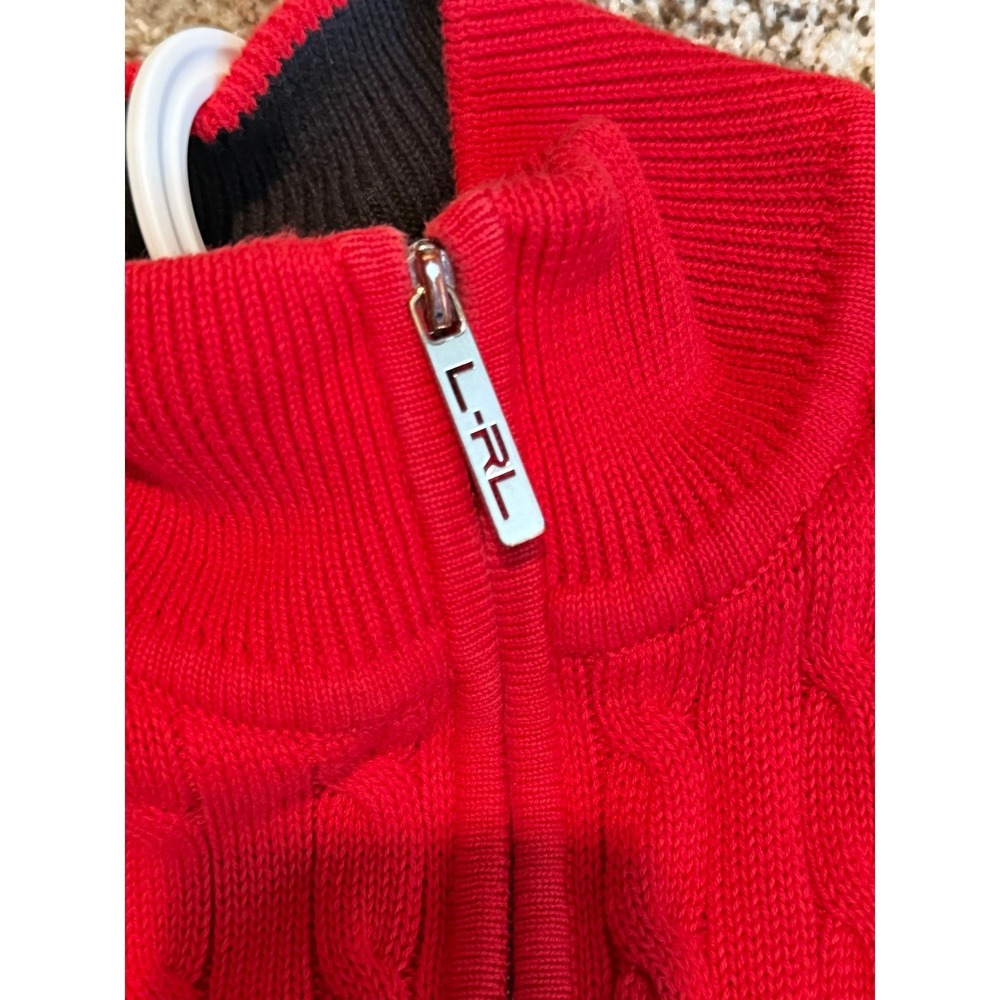 Lauren Ralph Lauren Active Red Cable Knit Full Zip Sweater Mock Neck Womens L - Picture 6 of 9